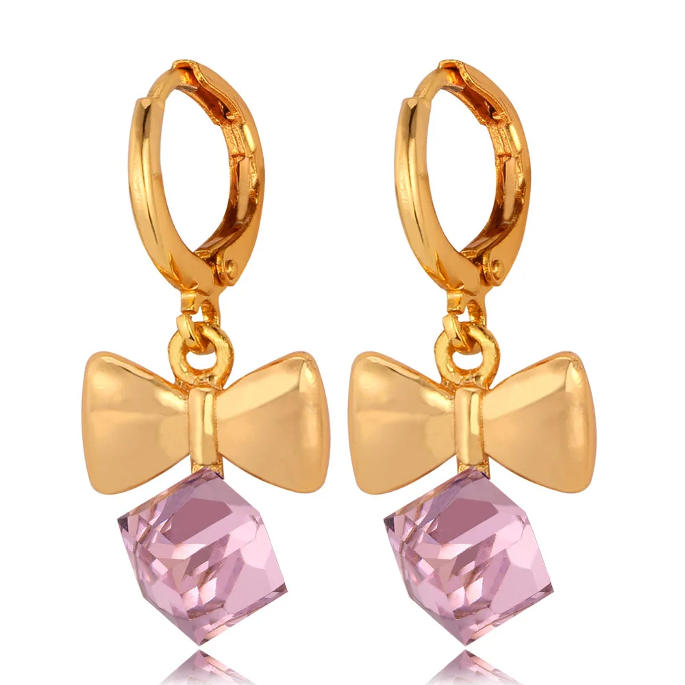 

U7 Crystal Earrings Trendy Fancy Stone Fashion Jewelry Wholesale Gold Color Bowknot Drop Earrings For Women E504