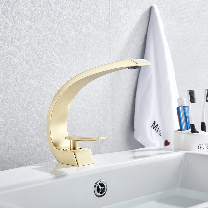 Creative Design Brushed Gold Basin Faucet Washing Basin Mixer Deck Mounted Cold and Hot Bathroom Faucet basin faucet,bathroom faucet
