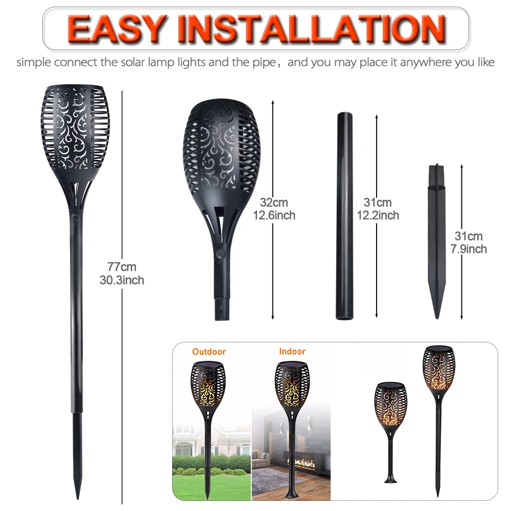 Online 1 2 4pcs Solar Flame Lamp Flickering Outdoor IP65 Waterproof Landscape Yard Garden Light Path Lighting Torch Light