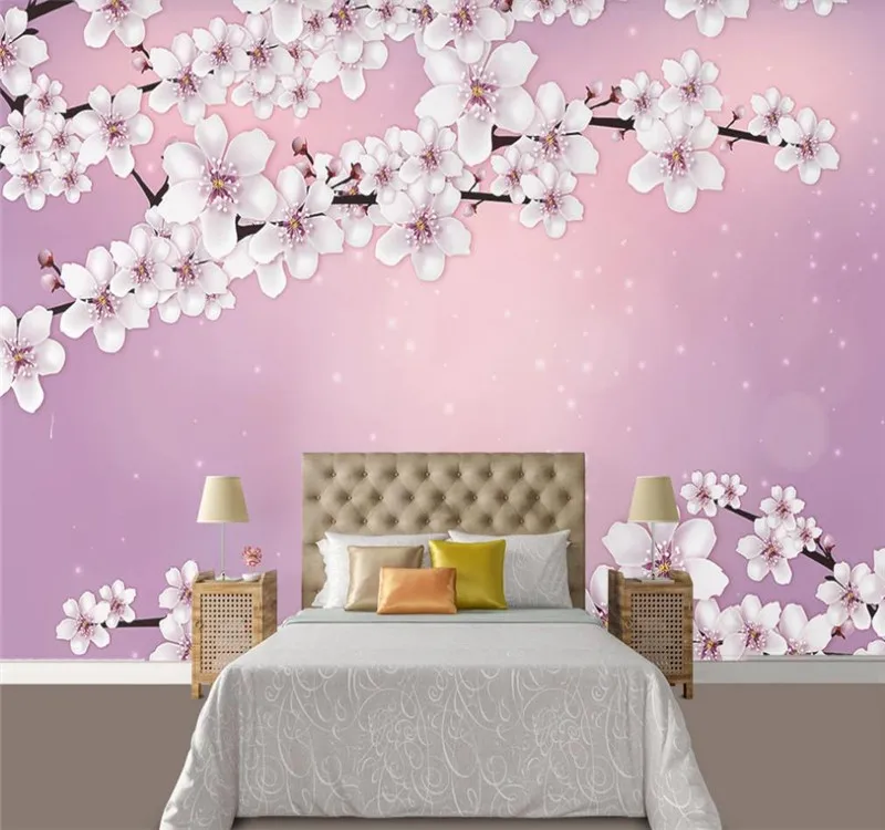 Custom wallpaper creative hand-painted romantic cherry blossom wall decoration waterproof material Custom wallpaper creative hand-painted romantic cherry blossom wall decoration waterproof material