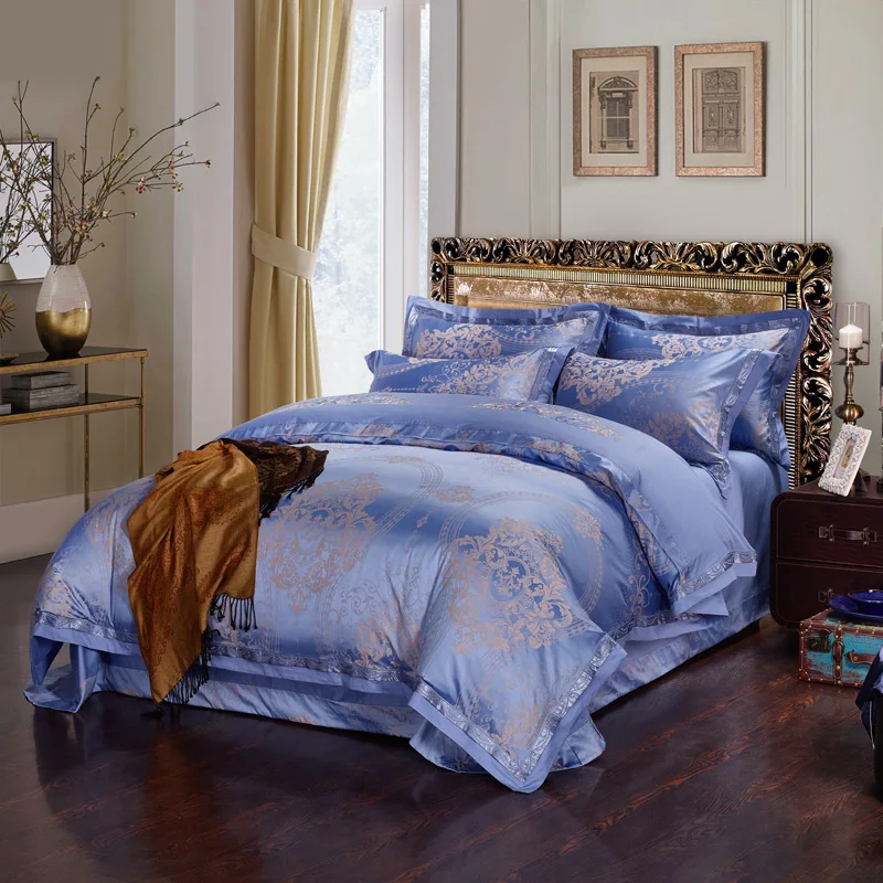 Waliicorners Silk Cotton Jacquard Golden Classic Bedding set Silky Smooth Duvet Cover Bed Sheet Pillowcases 68 2224082 - (2)