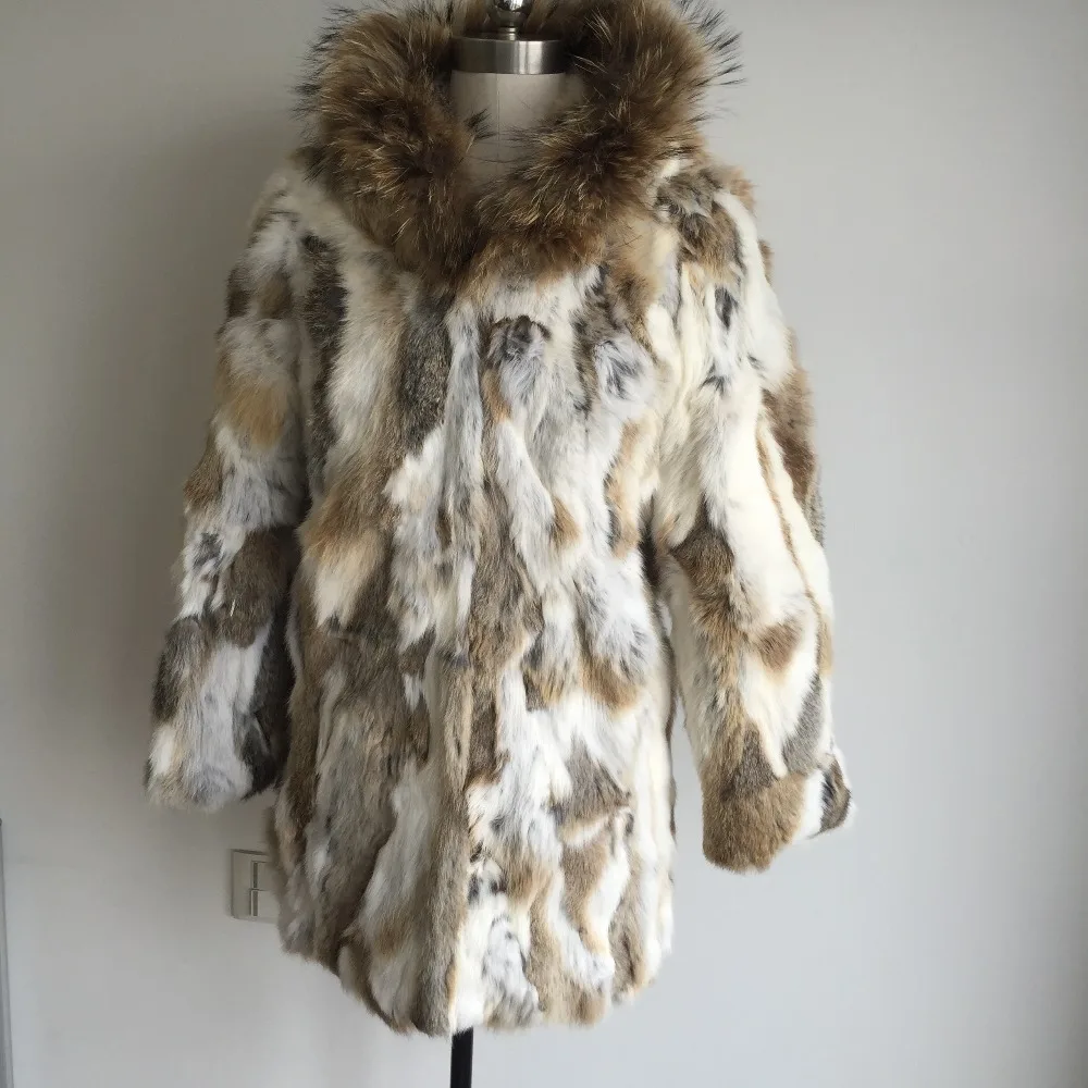 Новинка, женская шуба из натурального кролика с воротником из меха енота, женская дизайнерская теплая зимняя куртка TP141