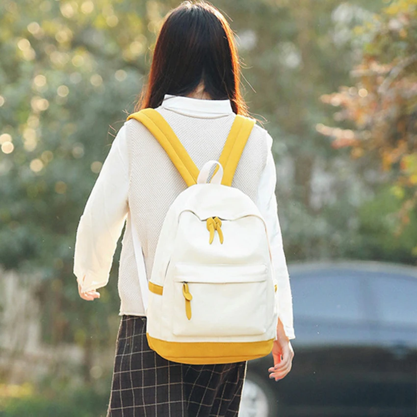 

Chic Canvas Bag Women Backpack Harajuku Panelled Color Large Capacity Teen Girl Schoolbags Fashion Travel Backpack Cute Backpack