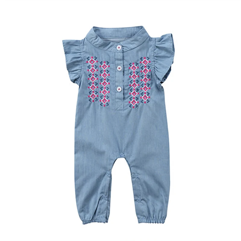 

New Fashion Infant Clothing Newborn Baby Girls Flower Romper Denim Cotton Sleevelessd Cute Jumpsuit Toddler Clothes