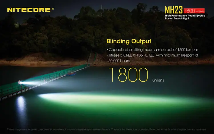 NITECORE MH23 1800 люменов CREE XHP35 HD светодиодный перезаряжаемый водонепроницаемый фонарик с 18650 батареей