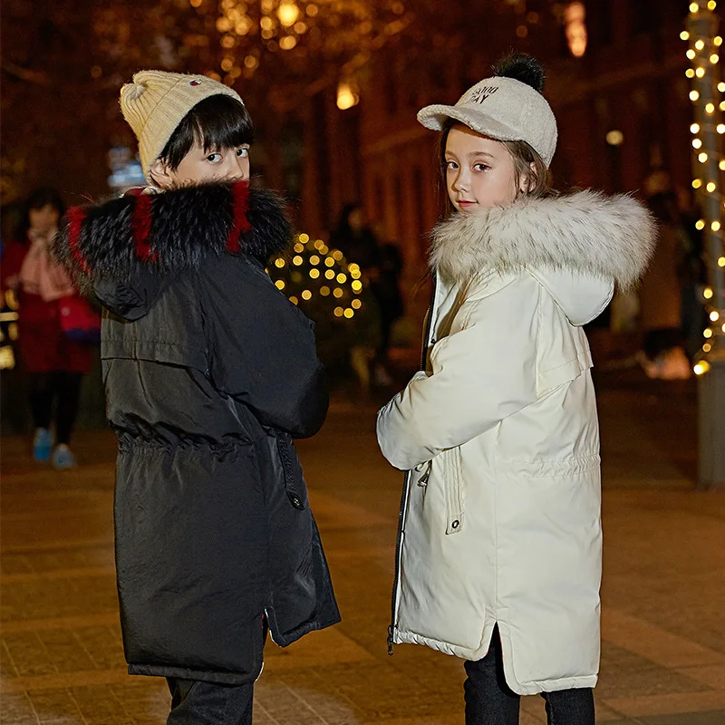 

HSSCZL girls boy duck down jackets 2019 new winter thicken long children's coat kids natural fur collar outerwear overcoat 6-16Y
