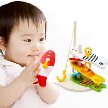 

Children Fishing Game Colorful Toys Wooden Fishing Digital Toys Kids Fish Set Column Blocks Game Children Early Educational Toy