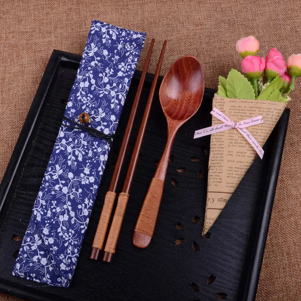 1 Набор китайских палочек для еды, экологически чистые портативные деревянные столовые приборы, деревянные палочки для еды и ложки, дорожный костюм, 18 октября - Цвет: Brown  1set