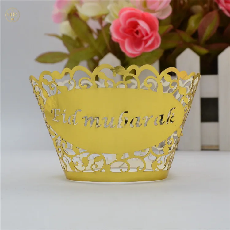 

Luxury gold laser cut little vine Eid Mubarak cupcake wrappers
