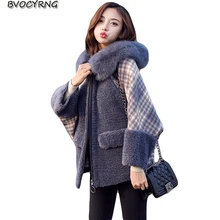 Клетчатое короткое пальто для женщин осенне-зимняя Шерстяная парка из овечьей шерсти модная теплая куртка с рукавами летучая мышь женские повседневные топы A1108