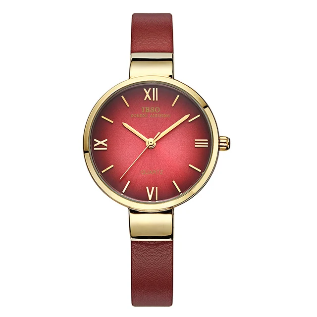 IBSO Top Brand Fashion Red Watch Women Genuine Leather bracelet watch Women Watc IBSO Top Brand Fashion Red Watch Women Genuine Leather bracelet watch Women Watc