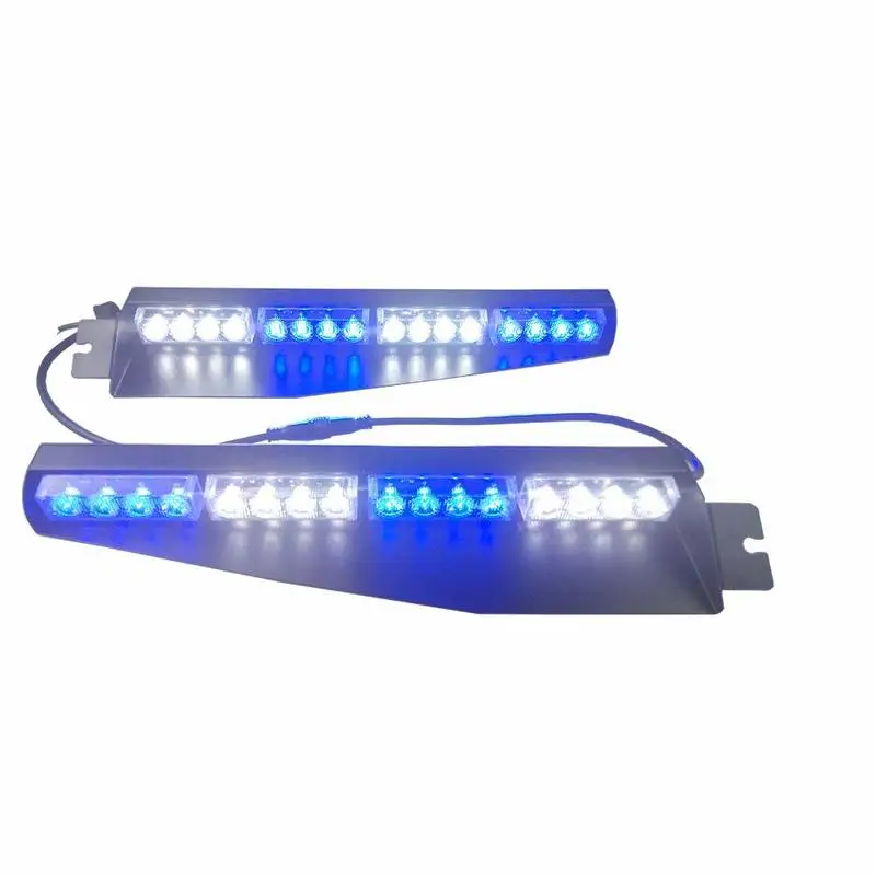 

32LED 32W LED Lightbar Visor Light Windshield Emergency Hazard Warning Strobe Beacon Split Mount Deck Dash Lamp (Blue White&Blue