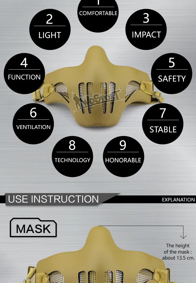 WoSporT тактический страйкбол маска пол Уход за кожей лица из металла Сталь сетка Охота CS защитный пейнтбол оборудование для партии Косплэй