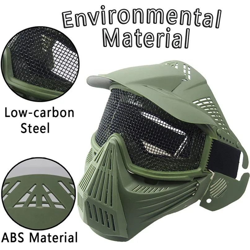 Professional Outdoor Motorcycle Cycling Protection Mask Tactical Military Airsoft Safety Metal Mesh Goggles Full Face Mask #2A20 (2)