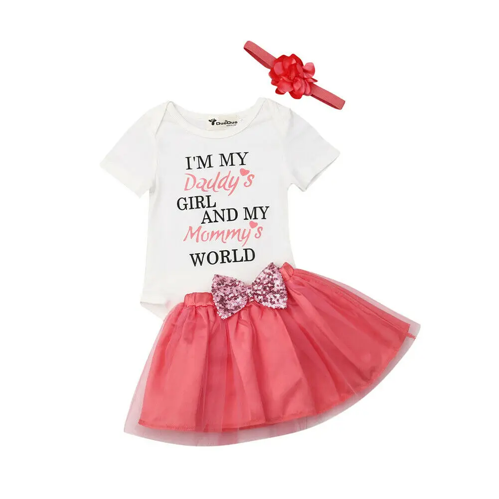

Summer Toddler Infant Kids Baby Girls Clothes White Romper Headband Red Skirt Outfits 3Pcs