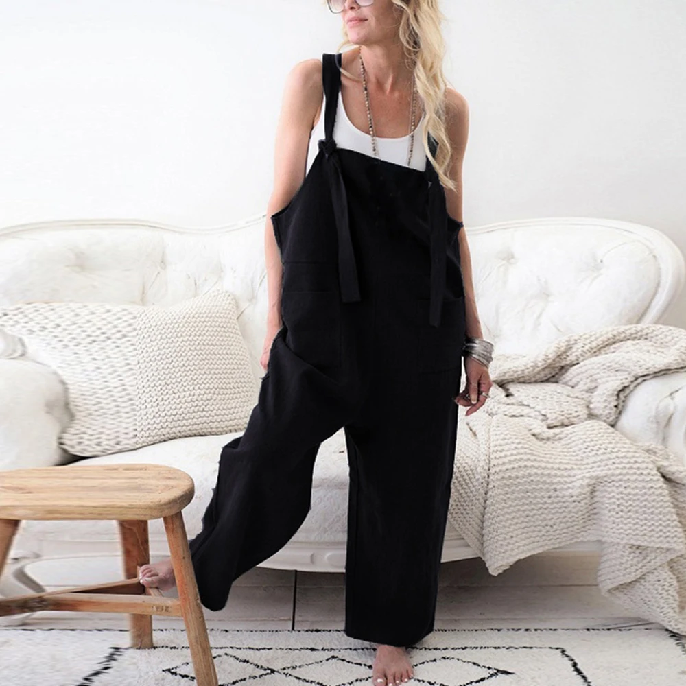 

Women's Casual Wide Leg Jumpsuit Ladies Loose Overall Strap Long Pants Rompers