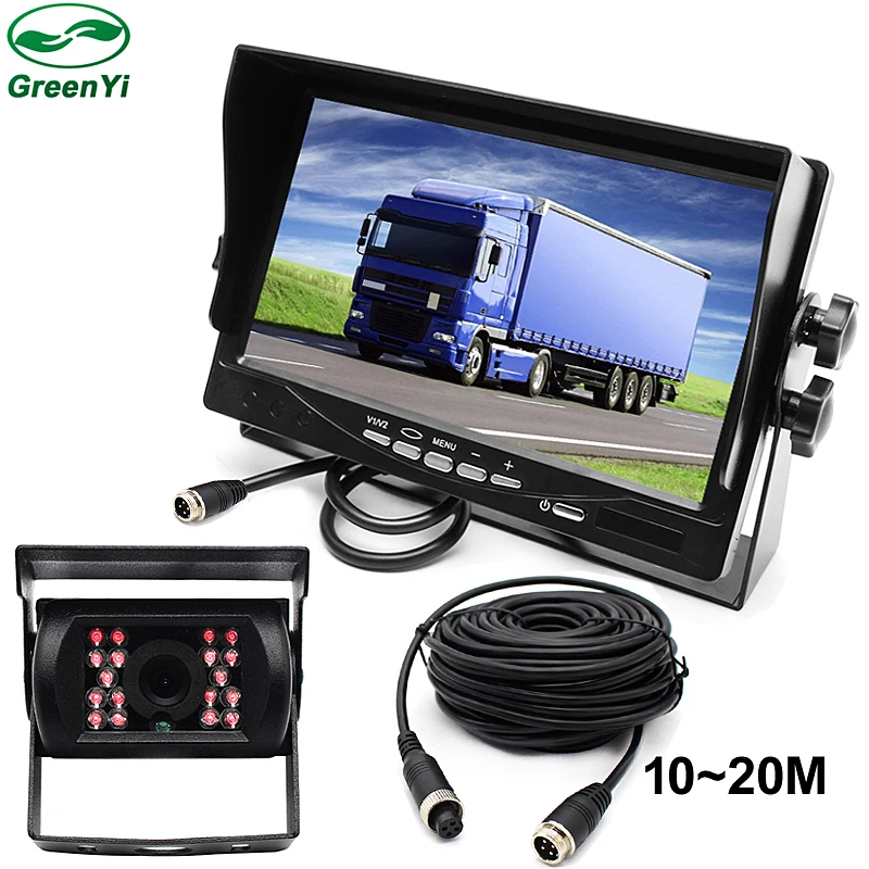 

GreenYi DC12~24V Car Truck Bus 7 Inch LCD Auto Parking Monitor With Bracket Aviation joint 2 Video Input + Rear View Camera