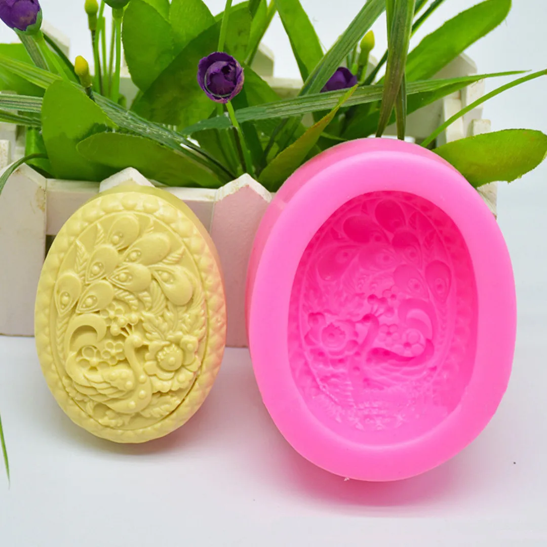 Oval Peacock DIY Soft Silicone Candy Cake Soap Molds Craft Handmade Mould Tool