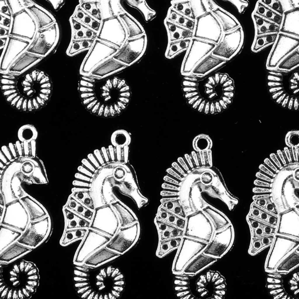 10 Pieces Sea Horse Antique Charms Pendant 3.5x1.7cm for Necklace Bag Dangle DIY Findings Craft Keyring