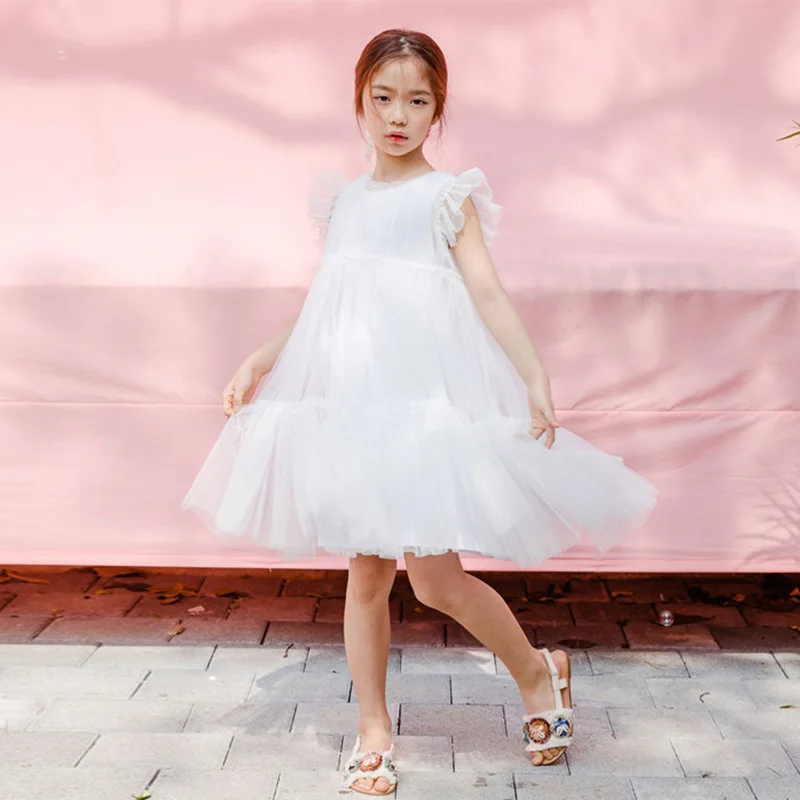 

Cotton Sleeveless Summer Fashion Dress Girl Teenage 2018 White Baby Girls Dress Soft Gauze Princess Dress Kids Prom Gowns