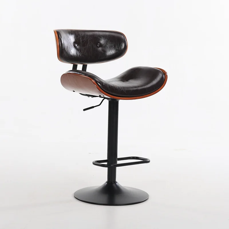 Retro Lifted Bar Chair with Wooden Backrest Rotated PU Seat Leisure High Stool Ergonomic Multi-function Front Desk Bar Stool Retro Lifted Bar Chair with Wooden Backrest Rotated PU Seat Leisure High Stool Ergonomic Multi-function Front Desk Bar Stool