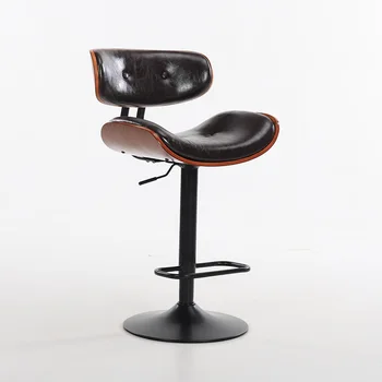 

Retro Lifted Bar Chair with Wooden Backrest Rotated PU Seat Leisure High Stool Ergonomic Multi-function Front Desk Bar Stool