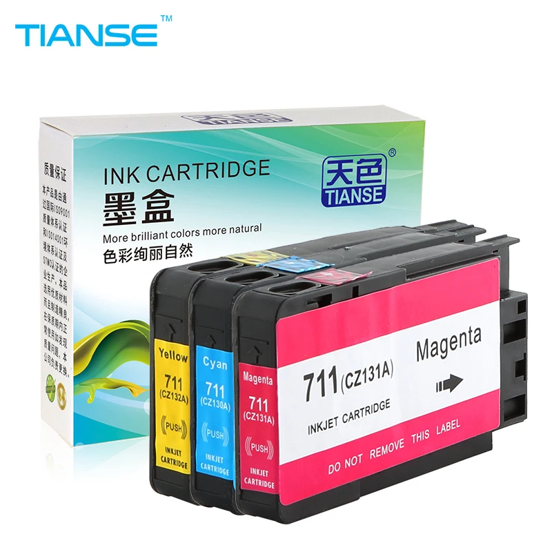 

TIANSE 3pcs HP711 for HP 711 full ink cartridge For HP Designjet T120 T520 for CZ133A CZ130A CZ131A CZ132A Free shipping