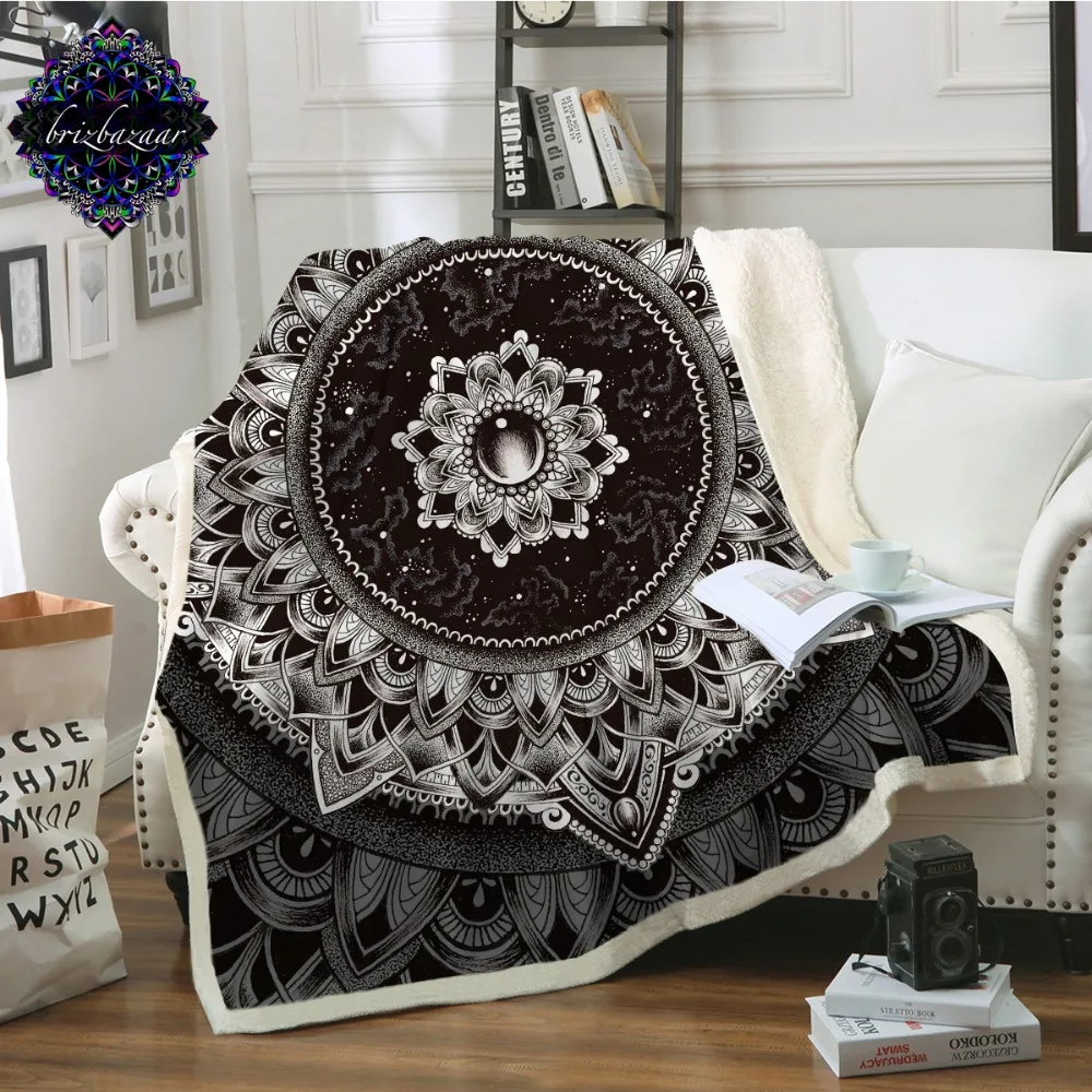 

Mandala by Brizbazaar Bed Blanket Black White Flower Bedspread Mysterious Universe Sherpa Throw Blanket Gemstone Vintage Bedding