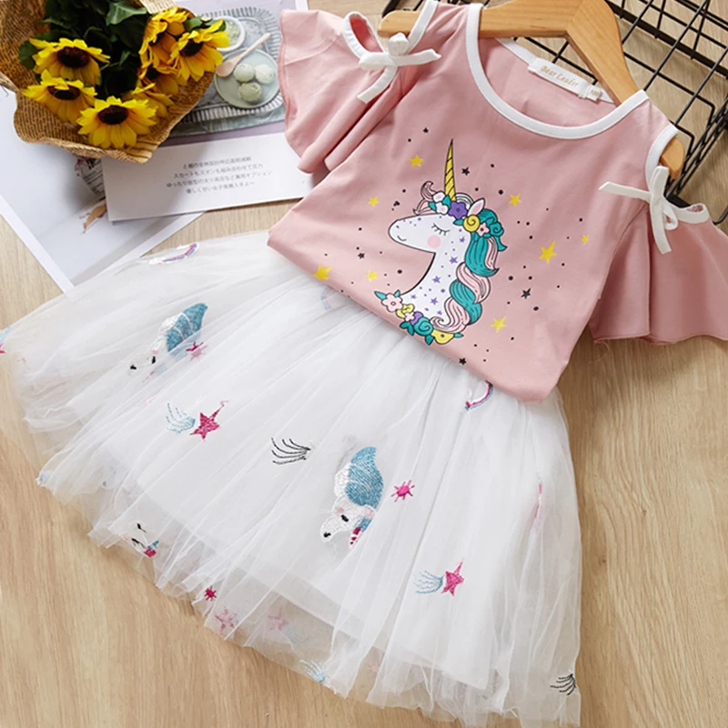 Bear leader/платье для девочек коллекция года, Летние Стильные комплекты одежды для девочек Полосатая Футболка с рукавами-бабочками+ короткая юбка с бантом комплекты для девочек из 2 предметов