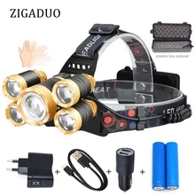 Перезаряжаемый налобный фонарь T6 светодиодный налобный фонарь для охоты, рыбалки светодиодный фонарик с зумом USB сенсорные Налобные лампы Наружное освещение