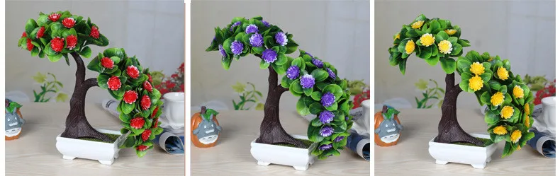 Flone Artificial Plants Flowers Fake Green Plant Welcome Pine Bonsai Simulation Plastic Flowers Wedding Home Decoration Plant (6)