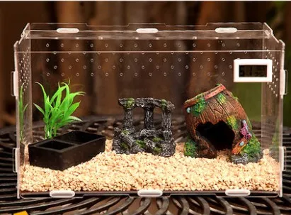 Террариум Vivarium комплект с магнитной защелкой воды чаша подложка искусственного растения для геккон ящерица, змея тарантула рептилия акрил - Цвет: c180730383