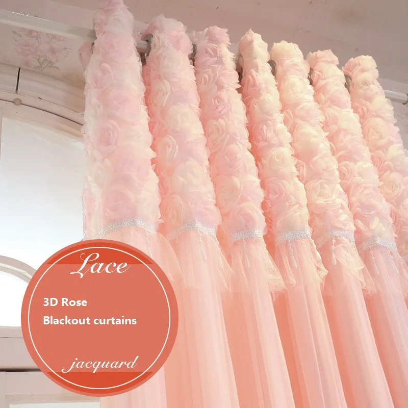 Пасторальный корейский креативный розовый кружевной 3D розовый занавес s стиль принцессы двухслойный затемненный занавес для девочки спальня гостиная - Цвет: As picture show