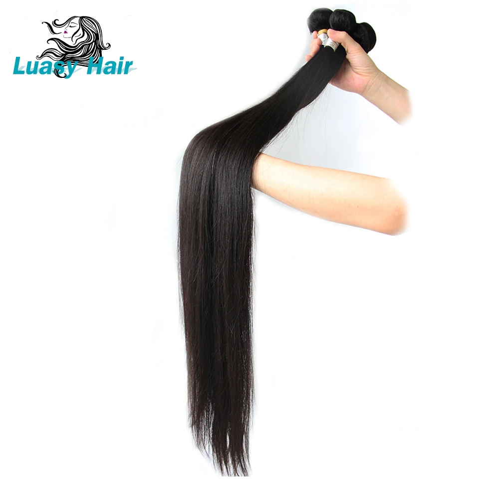 Luasy 30 32 34 36 38 Inch 40 Inch Bundles Straight Peruvian Human Hair Weave Bundles Long Remy Hair Extensions 3 4 PC Hair Weft