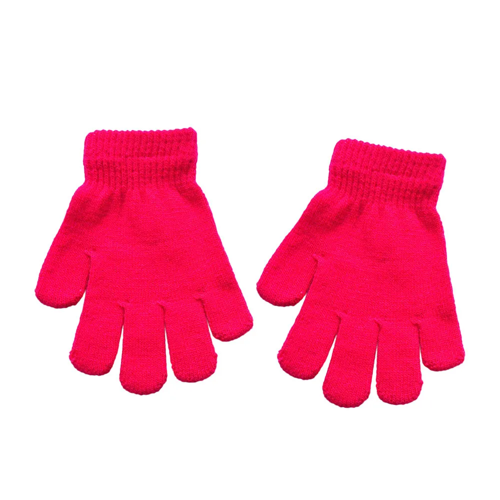 Модные детские перчатки для малышей; варежки для девочек и мальчиков; вязаные перчатки; однотонные зимние теплые шерстяные перчатки для детей; C10 - Цвет: Hot Pink