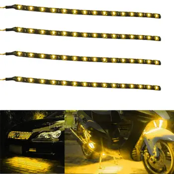 

4pcs Waterproof 12V 30cm 60cm 90cm 120cm Yellow LED Car Truck Motors Flexible Strip Light