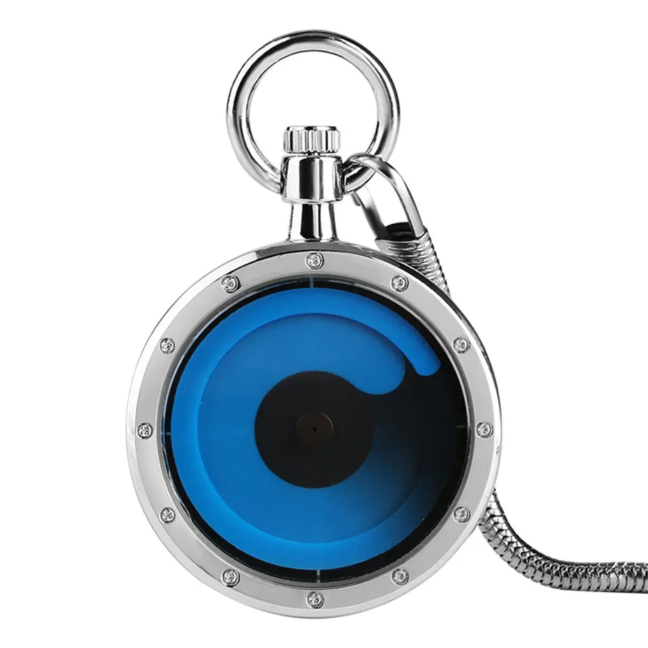 Мода будущего графическом смысле Swirl водоворот лица кварцевые карманные часы Серебристый корпус мужской Креативные часы 2018 Новый Для
