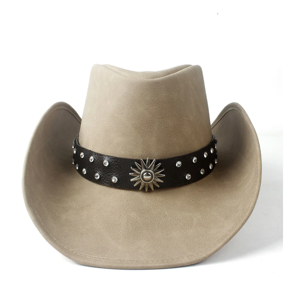 Ретро унисекс ковбойская шляпа Cowgirl с кожаной лентой в стиле панк|Универсальные