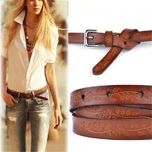 1pcs Women Lady Retro Style Nice Leather Floral Printing Thin Waistband Buckle Waist Belt