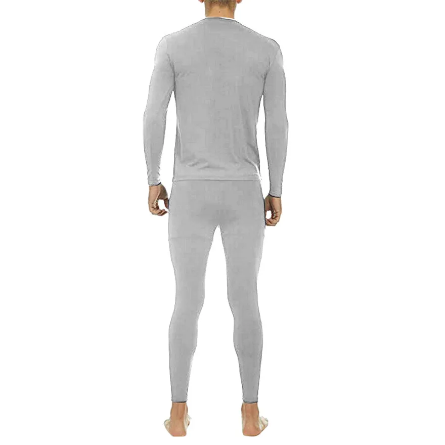 Solid Winter Thermal Underwear Men's Daily comfortable Suit Circular Collar Warm Clothing Set#0927 A#487