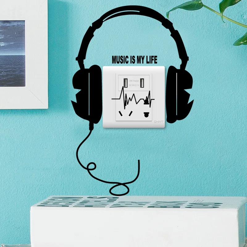 Music is my life headphone Wall Stickers Removable Wall Decor Room Decals Vinyl 