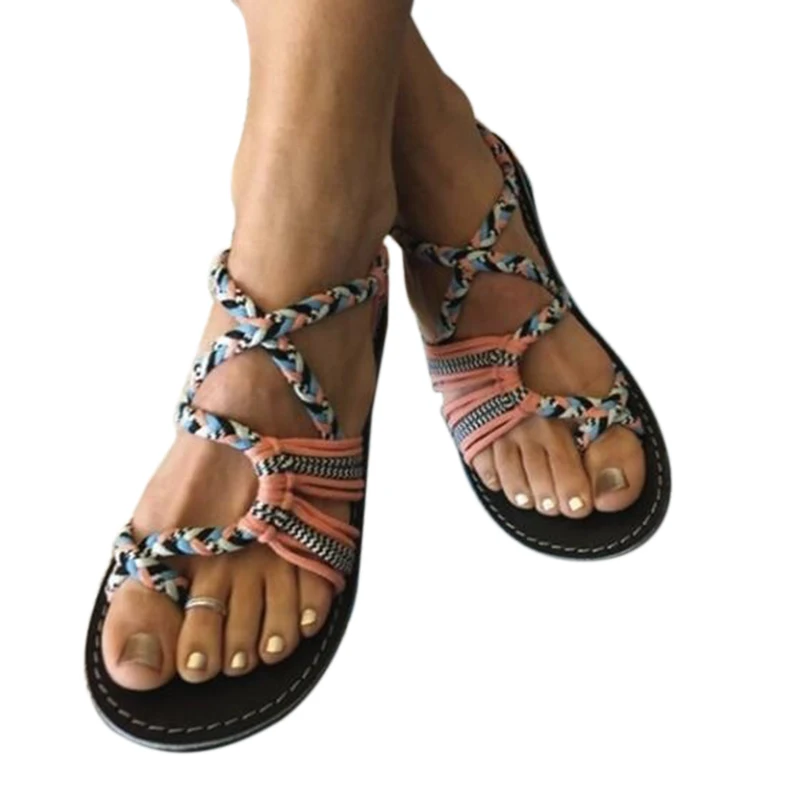 

Bohemian Sandals Fashion Gladiator Sandals Female Flat Sandals Rome Style Cross Tied Sandals Shoes Beach Ladies Shoes