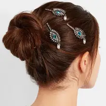 Цветные стразы для укладки заколки Европейская ретро металлическая шпилька для волос из сплава металлов Дамская имитация жемчуга Фатима глаз кулон в форме капли заколка для волос