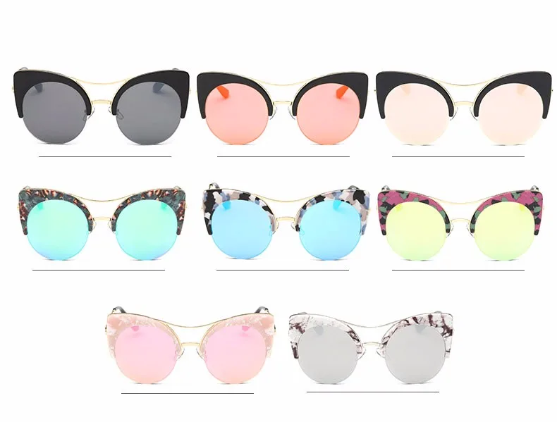 Стильные женские брендовые дизайнерские круглые большие классические розовые зеркальные солнцезащитные очки кошачий глаз, женские вечерние Винтажные Солнцезащитные Очки