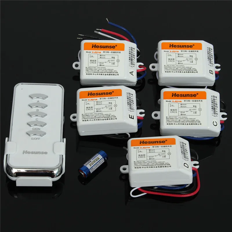 

Y-F211A1N5 220V 5Ch RF Digital Wireless Remote Control Light Switch 1 Remote Control And Receiver 110V 315mhz