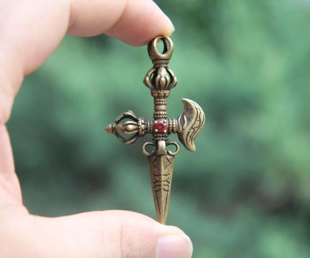 

6.5 CM Tibet Pure Bronze cross-shaped vajra pestle amulet Necklaces & Pendants