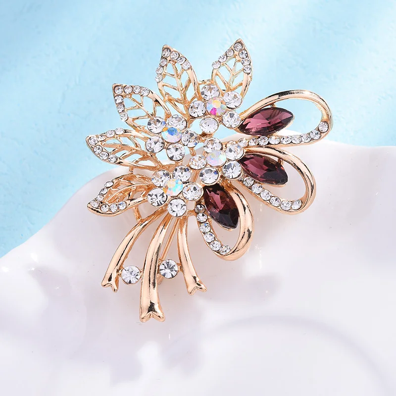 Trendy Rhinestone Tree leaf Brooches Pins For Women/Girls Crystal Plant Corsage Lapel Gold Color Brooch Pin Fashion Jewelry | Украшения и