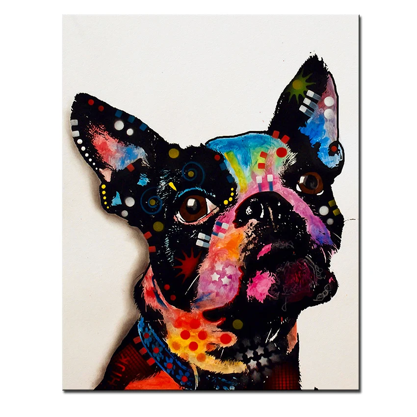 

Large size Print Oil Painting Wall painting Boston Terrier Home Decorative Wall Art Picture For Living Room paintng No Frame