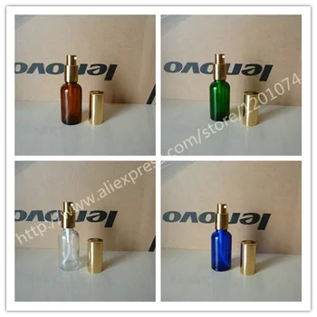 

30ml blue/green/brown/clear shiny Glass lotion Bottle With aluminum shiny gold pump.for lotion and essential oil