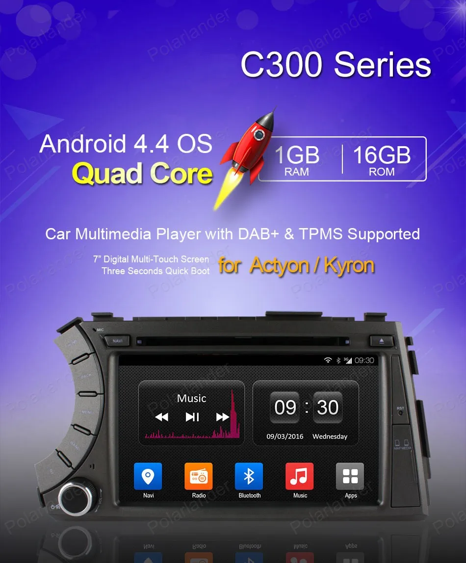 Sale Android4.4 Car DVD radio For Ss/angyong A/ctyon K/yron Support BT 3G WiFi DAB + OBDII TPMS GPS Mirror Link 7 inch Quad Core 6